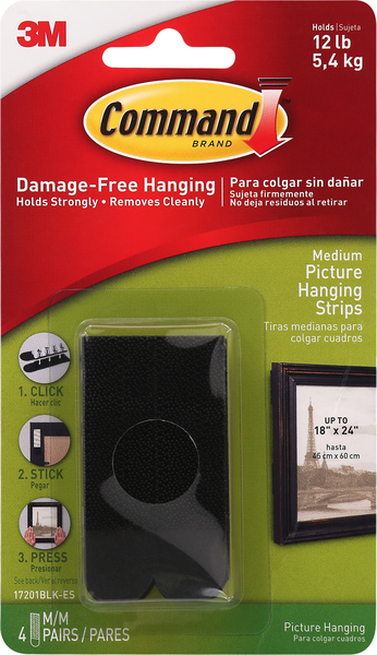3M 17201BLK Command Picture Hanging Strips, Medium, Black: Command