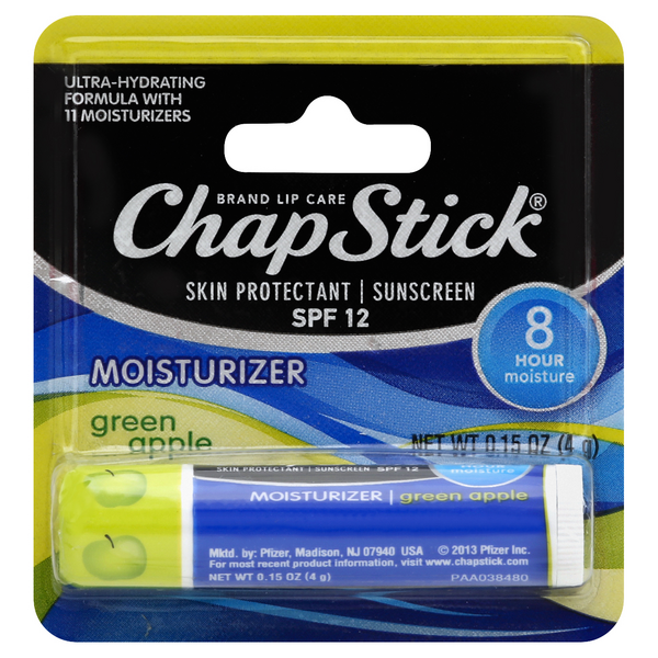ChapStick Green Apple Moisturizer SPF 12 Sunscreen and Skin Protectant