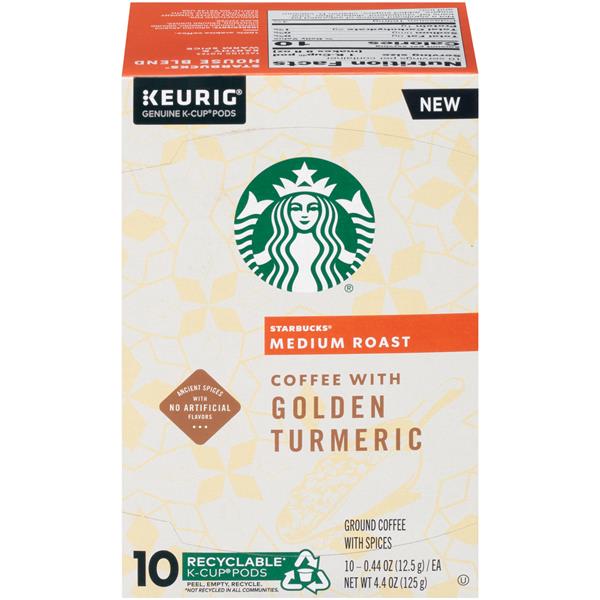 Starbucks Medium Roast Ground Coffee with Golden Turmeric KCup Pods 10