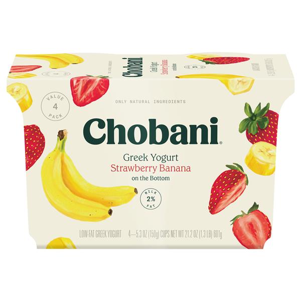 Chobani Strawberry Banana Blended LowFat Greek Yogurt 4Pk HyVee