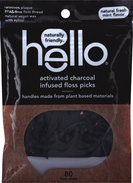 Hello Activated Charcoal Infused Natural Fresh Mint Flavor Floss