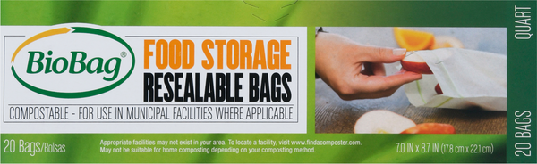 Biobag Resealable Bags, Food Storage - 20 bags