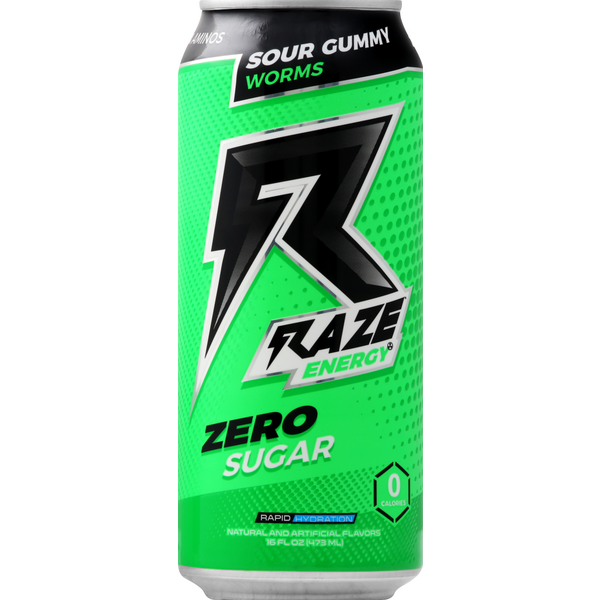 raze flavors Raze Sour Gummy Worms Zero Sugar Energy Drink