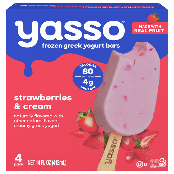 Yasso Greek Yogurt Bars, Strawberries & Cream, 4-3.5 fl oz Bars