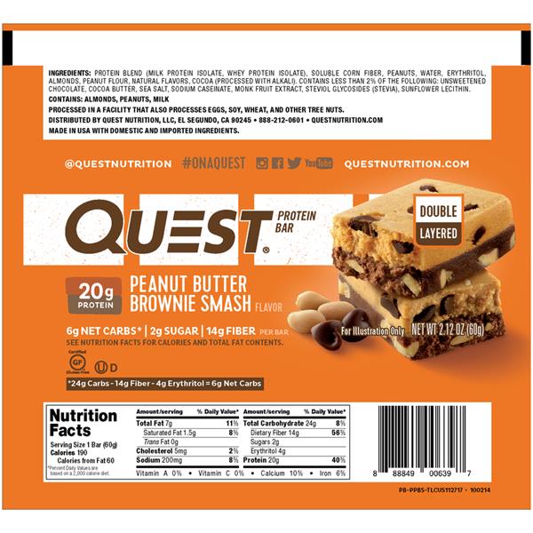 Quest Peanut Butter Brownie Smash Flavor Protein Bar HyVee Aisles