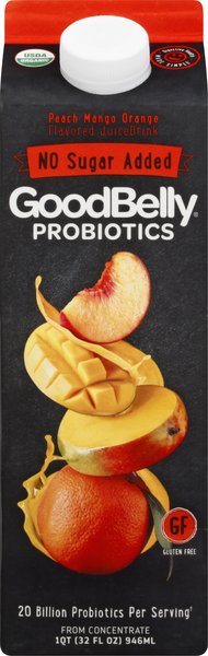 GoodBelly Probiotics No Sugar Added Peach Mango Orange Juice Drink, 1 Quart  