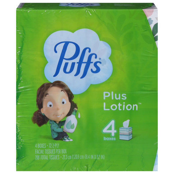 Puffs Plus Lotion Facial Tissue, 4 Mega Cube