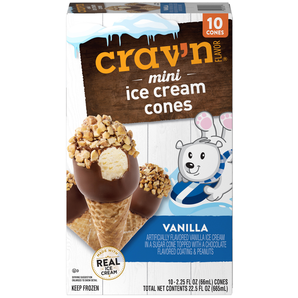 Crav'N Flavor Mini Ice Cream Cones, Vanilla, 10-2.25 fl oz | Hy