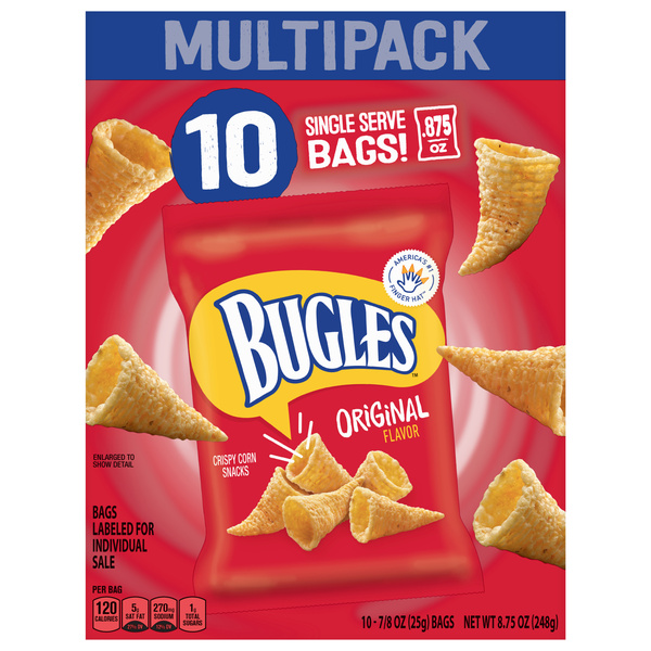 Bugles Label Bugles Corn Snacks, Original Flavor, Crispy, Multipack 10-.875 Bags ...
