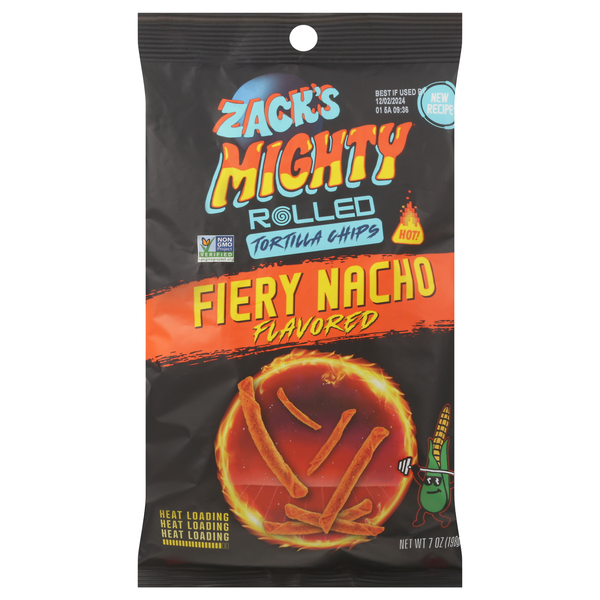 洋楽 L.A. MACK N IT 4 THE CHIP$ Zack's Mighty Fiery Nacho Rolled Tortilla Chips, 7 oz Film Bag, No