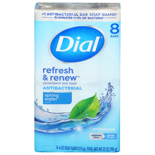 Refresh Soap Dial Antibacterial Bar Soap, Refresh & Renew Spring Water Deodorant Bar ...