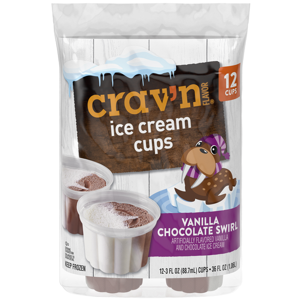 Crav'N Flavor Ice Cream Cups, Vanilla Chocolate Swirl, 12-3 fl oz