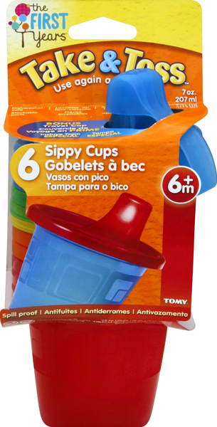 The First Years Take & Toss Sippy Cups, Assorted Colors, 7 oz, 6