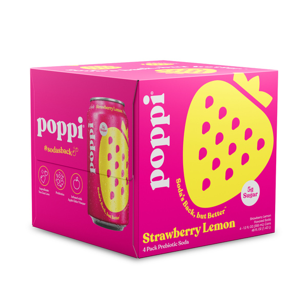 Poppi Prebiotic Soda, Strawberry Lemon 4-12 fl Pks | Hy-Vee Aisles