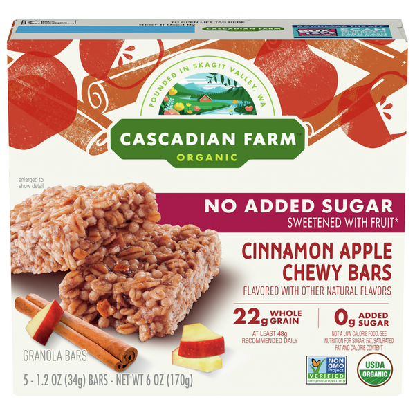 Cascadian Farm Organic Granola Bars, Cinnamon Apple, No Added