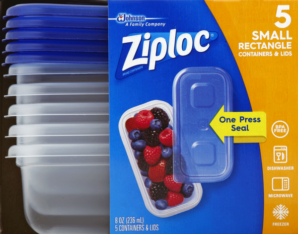Ziploc One Press Seal Rectangular Storage Containers & Lids - 5