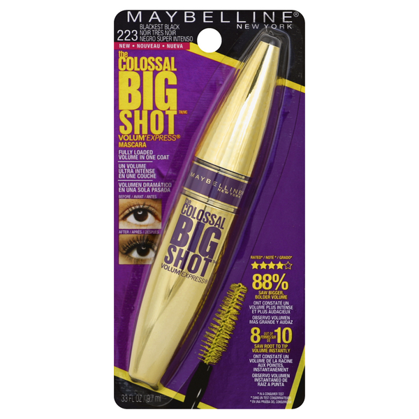 Maybelline Volum' Express The Colossal Big Shot Washable Mascara, 223  Blackest Black (Pack of 2)