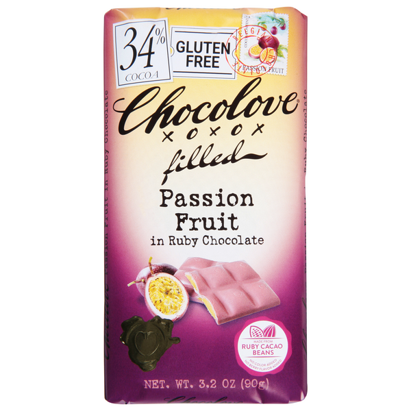 Chocolove Filled Passion Fruit in Ruby Chocolate, 34% Cocoa | Hy