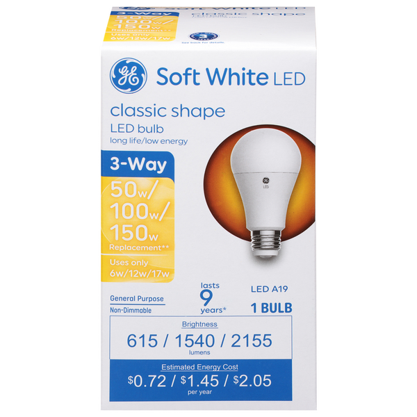 GE LED Soft White 3-Way Light Bulb, Classic Shape, 50/100/150W | Hy-Vee ...