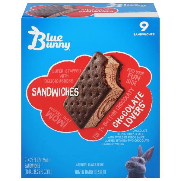 Blue Bunny Chocolate Lovers Ice Cream Sandwiches 9-4.25 Fl.Oz