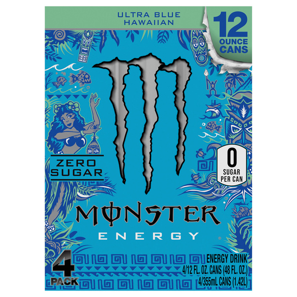 Monster Energy, Ultra Blue Hawaiian, Sugar Free Energy Drink, 12
