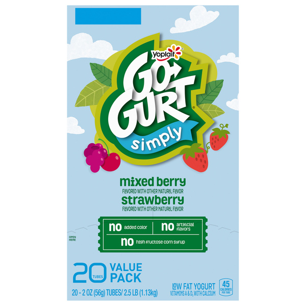 Yoplait Go-Gurt Simply Low Fat Yogurt, Strawberry, Mixed Berry