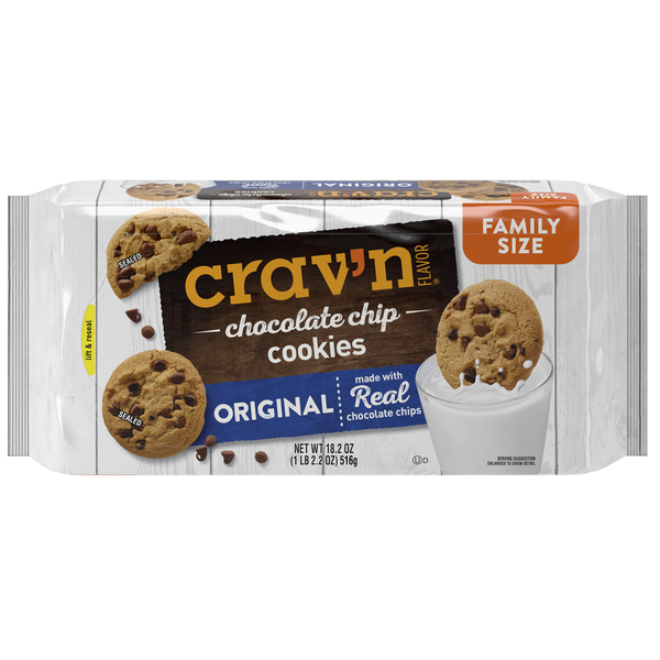 Crav'N Flavor Cookies, Chocolate Chip, Original, Family Size