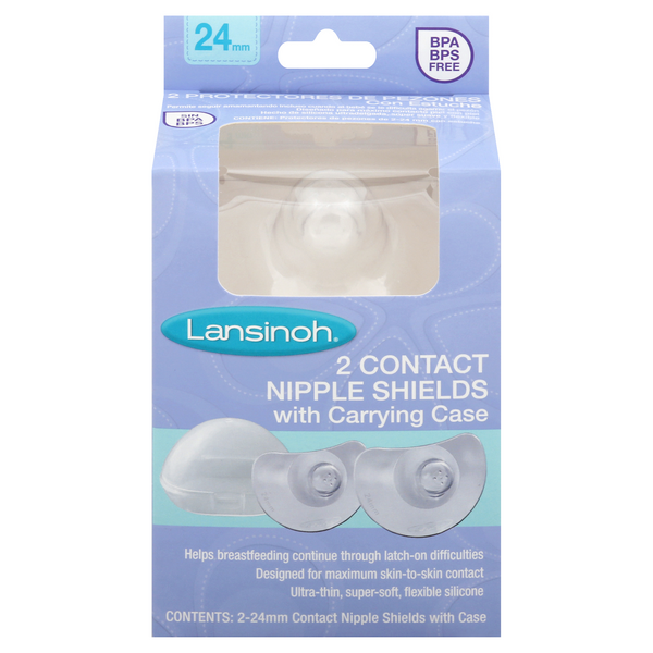 Lansinoh Contact Nipple Shields For Breastfeeding, 2 Nipple Shields - 24mm-  And Case