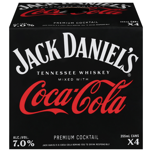 Jack & Coke, Jack Daniels Tennessee Whiskey & Coca Cola 4 Pack