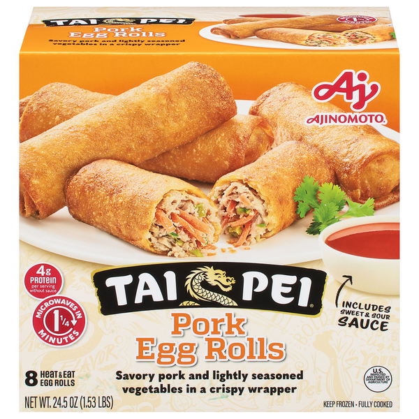 Tai Pei Shrimp Egg Rolls w Sauce Frozen Asian Appetizers 8 Ct, 22.5 oz  Carton 