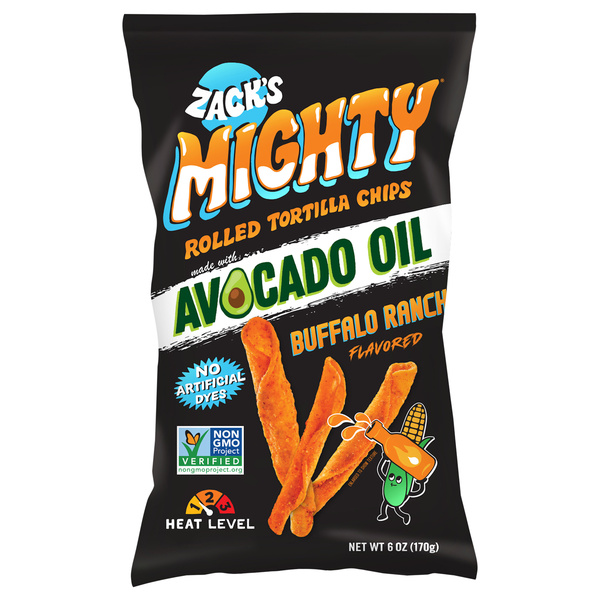 Zack's Mighty Avocado Oil Rolled Tortilla Chips, Buffalo Ranch