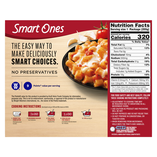 Weight Watchers Smart Ones 3 Cheese Ziti Marinara 9oz PKG