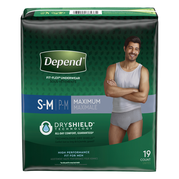 Depend for Men S/M Maximum Absorbency Underwear, Gray