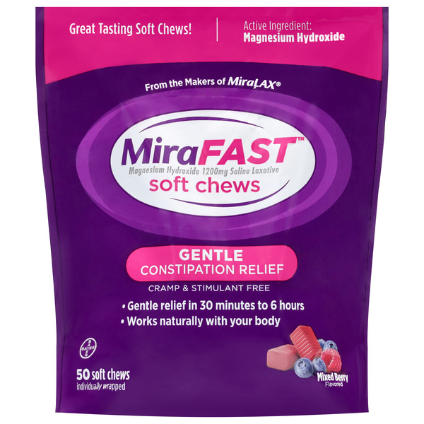MiraFast Soft Chews Gentle Mixed Berry Flavored 1200 mg Constipation ...