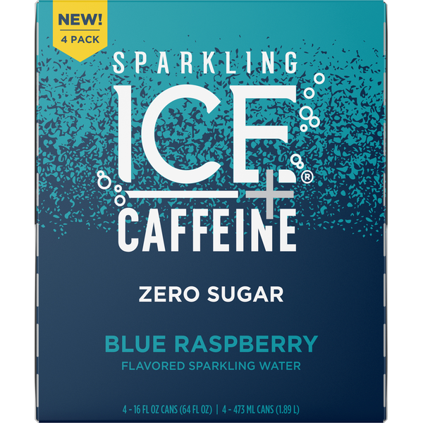 Sparkling ICE Caffeine, Blue Raspberry Flavored, Zero Sugar 4Pk