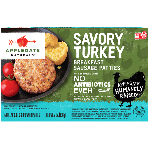 Applegate Naturals Savory Turkey Breakfast Sausage Patties, 6CT
