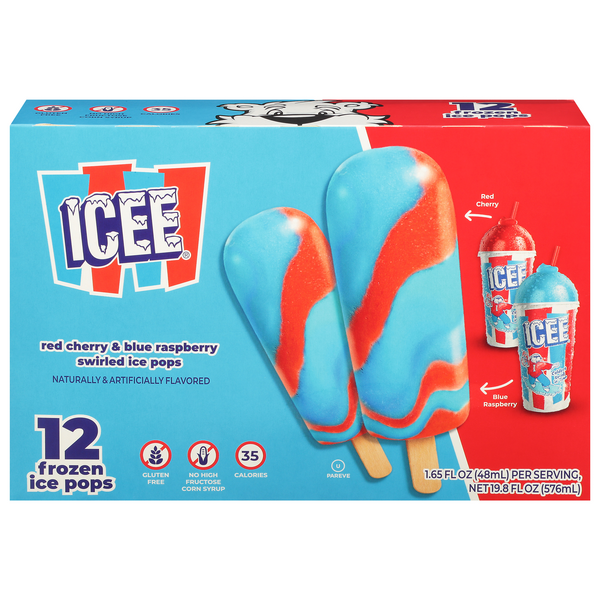 アイスページ Icee Frozen Ice Pops, Red Cherry & Blue Raspberry, Swirled, 12