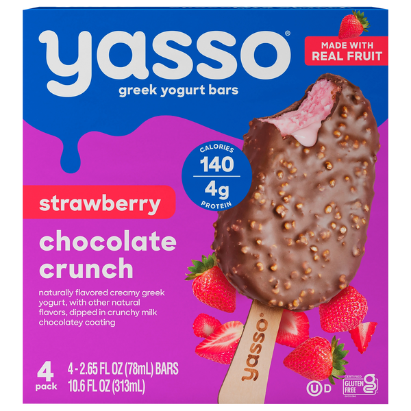 Yasso Greek Yogurt Bars, Strawberry Chocolate Crunch, 4-2.65 fl oz