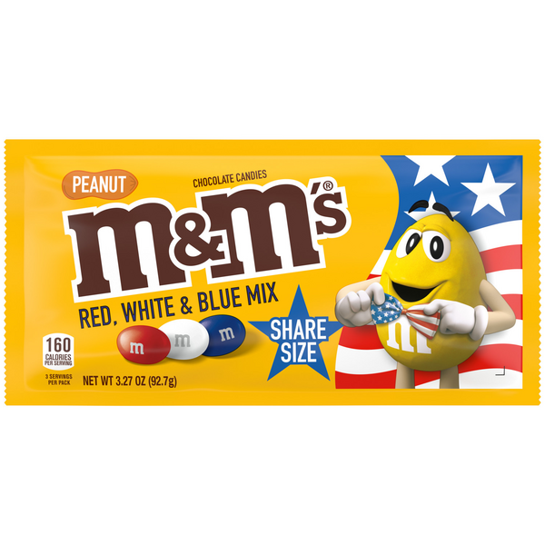 M&M's Peanut Chocolate Red, White & Blue Candy, Party Size - 38 oz
