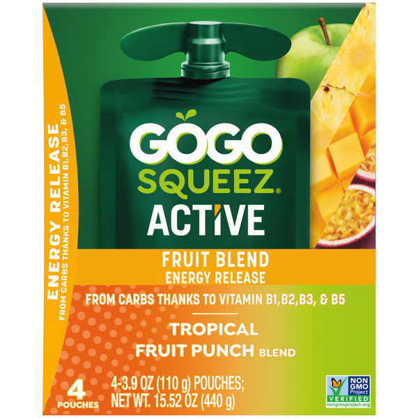 GoGo squeeZ Active Energy No Sugar Added Tropical Punch Fruit