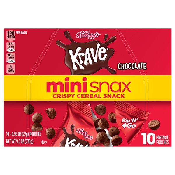 Kellogg's Krave Mini Snax Crispy Cereal Snack, Chocolate, 10-0.95 oz ...