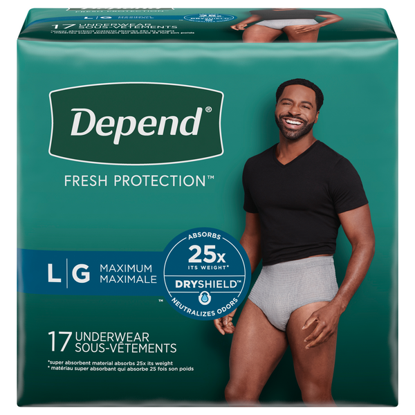 Depend For Men Fit-Flex Underwear, Maximum Absorbency, Large, Gray