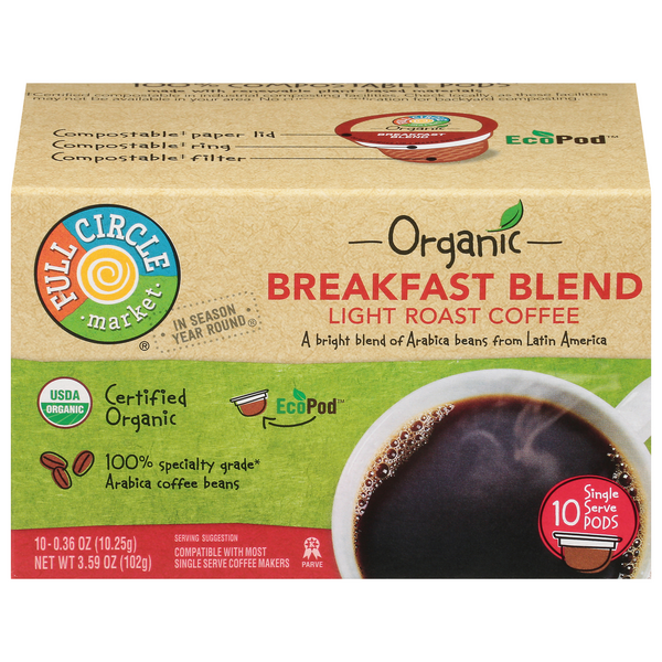 Full Circle Market Organic Light Roast Breakfast Blend Coffee Single ...