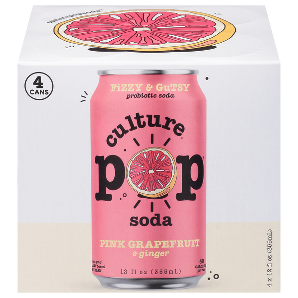 Culture Pop Probiotic Soda, Pink Grapefruit & Ginger 4Pk | Hy-Vee