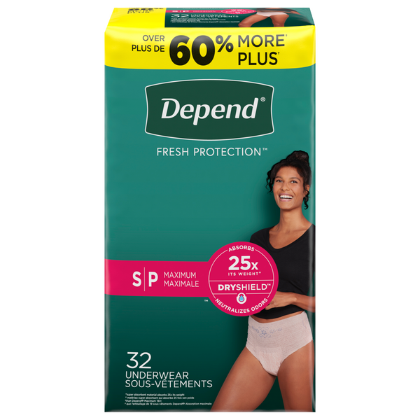 Depend FIT-FLEX Absorbent Underwear, Women's, Tan, Small, 24 to 30  Waist/Hip, 38 Count - Foods Co.