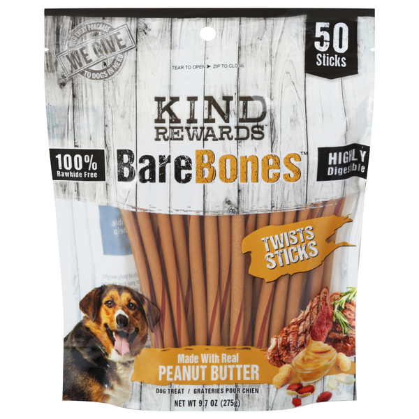 Kind Rewards Bare Bones Dog Treats Peanut Butter Twist Sticks