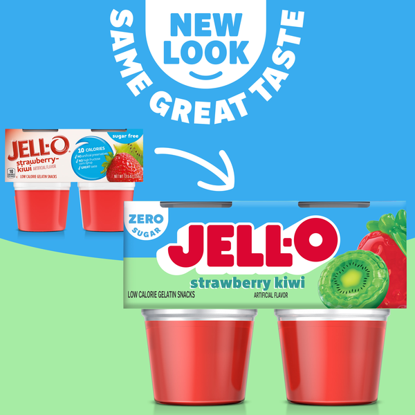 Jell-O Sugar Free Strawberry-Kiwi Low Calorie Gelatin Snacks 4Ct