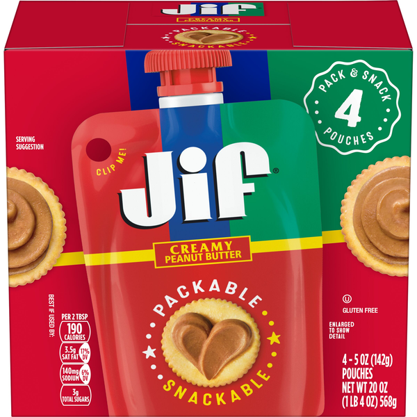 Jif Creamy Peanut Butter, Packable Snackable Squeeze, 4Ct | Hy-Vee