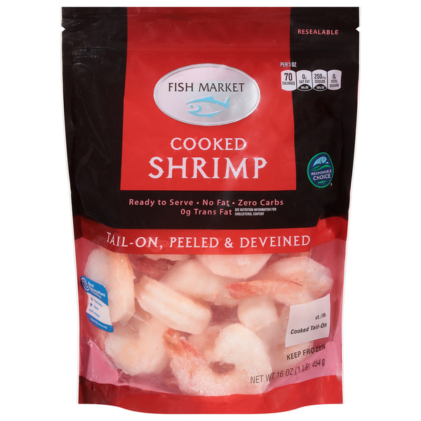 ・Fish Market・２２×２０×１５・ ・ Fish Market Cooked Shrimp 16-20 Ct, Tail-On Peeled & Deveined | Hy