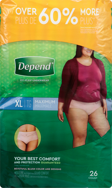 Depend Women's Fresh Protection Incontinence Underwear Maximum Blush S/P -  44 ct box